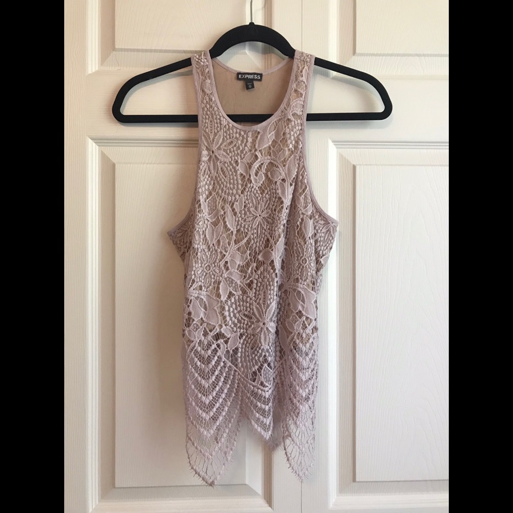 EXPRESS Nude & Blush Pink Floral Crochet Lace Tank
